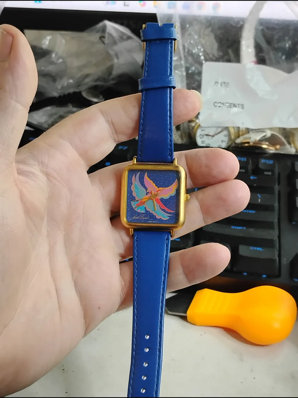 Laurel Burch Blue Bird Square Watch - Blue Strap